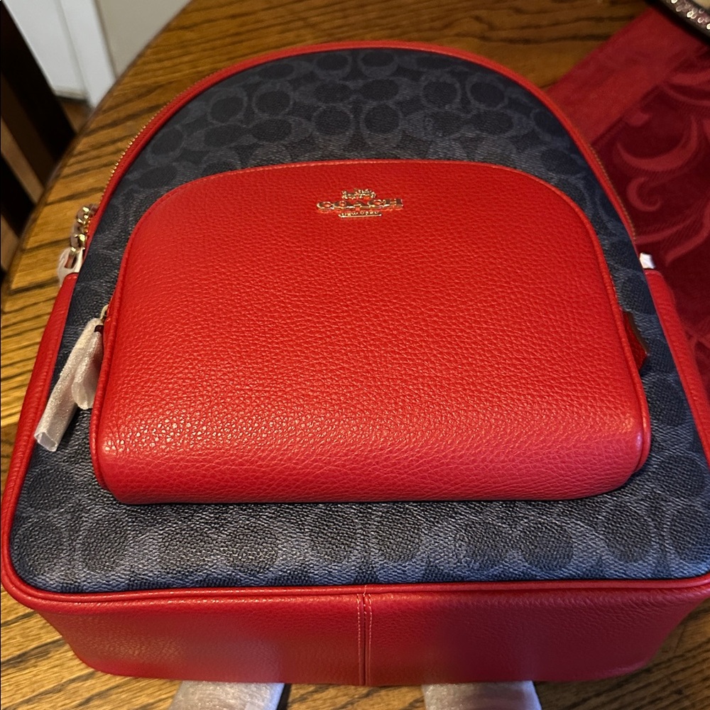 Coach Navy and Red Signature Court Leather Backpack. MSRP $450 NWT FLASH SALE! - Picture 5 of 8